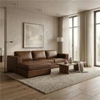 Leren hoekbank Fine - 3 zits arm rechts + longchair links -, Huis en Inrichting, Ophalen of Verzenden, Modern, 300 cm of meer