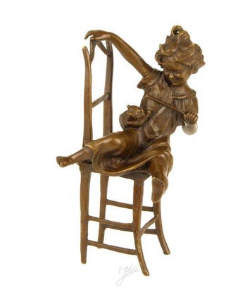 sculptuur, Bronze Sculpture “Happy Cat” – Elegant Art Deco