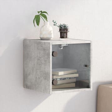 vidaXL Nachtkastje met glazen deur 35x37x35 cm betongrijs, Verzenden