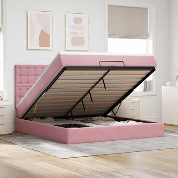 vidaXL Ottoman bed met matrassen 180x200cm fluweel roze, Verzenden