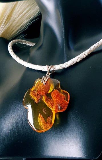 Ambre Collier pendentif vintage avec pendentif en ambre,