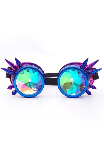 KIMU® Goggles Steampunk Bril Spikes Blauw Roze Montuur Calei, Kleding | Dames, Carnavalskleding en Feestkleding, Ophalen of Verzenden