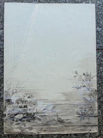 Louise Abbéma (1853-1927). - Paysage aquatique et fleurs., Antiquités & Art