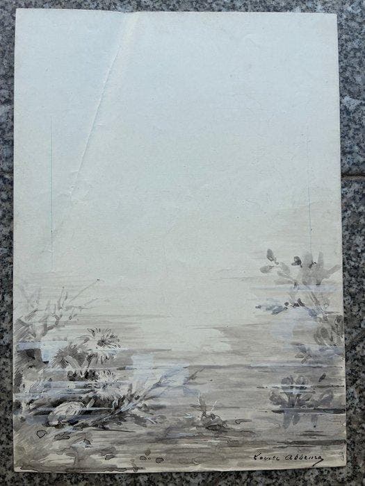 Louise Abbéma (1853-1927). - Paysage aquatique et fleurs., Antiquités & Art, Art | Peinture | Classique