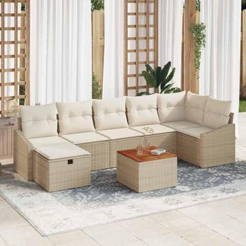 vidaXL Tuinbank Set met kussen met opslag 8 pcs Beige Poly, Verzenden
