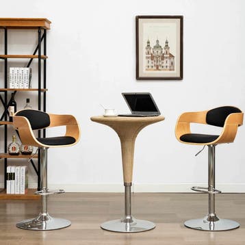 vidaXL Barkrukken 2 st gebogen hout en kunstleer zwart, Verzenden, Nieuw