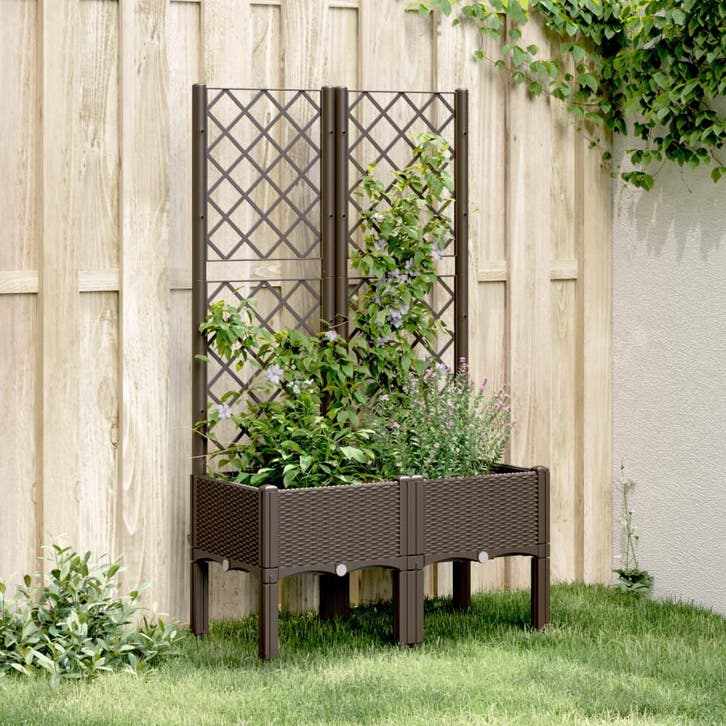 vidaXL Plantenbak met latwerk 80x40x142 cm polypropeen bruin, Tuin en Terras, Bloempotten, Nieuw, Verzenden