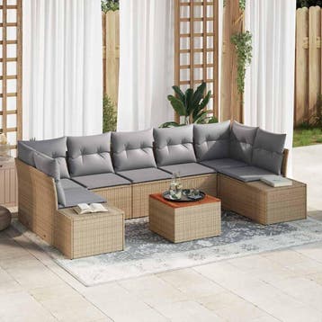 vidaXL Tuinbank Set 8 st Beige en Lichtgrijs poly rattan, Tuin en Terras, Verzenden, Nieuw