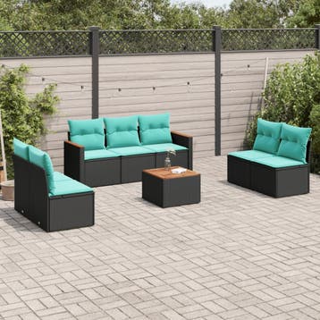 vidaXL 8-delige tuinbankset met kussens, zwart polyrotan, Verzenden