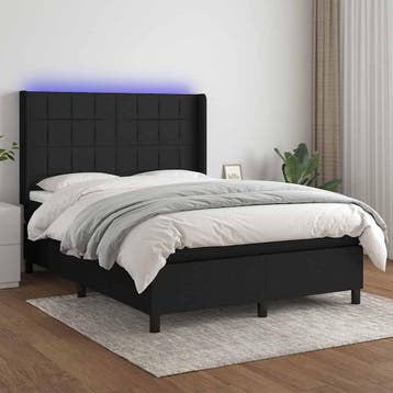 vidaXL Boxspring met matras en LED stof zwart 140x200 cm, Verzenden, Nieuw