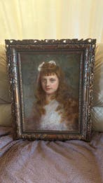 Europese school (XX) - Portrait of a Young Girl – signed, Antiek en Kunst