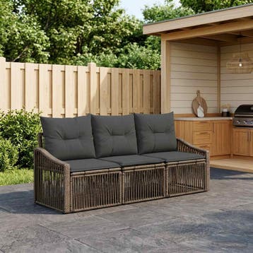 vidaXL Tuinbank Set 3 st Grijs poly rattan, Tuin en Terras, Verzenden, Nieuw