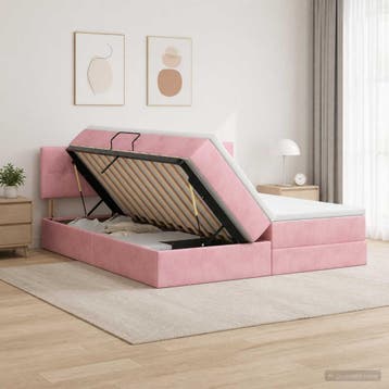 vidaXL LED opbergbed met matras Roze 180 x 200 cm Fluweel, Verzenden, Nieuw