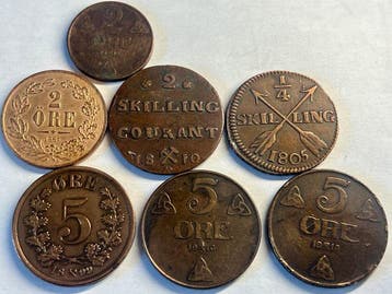 Nordic. Set of 7 coins, various denominations, incl. 2