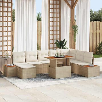 vidaXL Tuinbank Set 9 st Beige en Crème, Tuin en Terras, Verzenden, Nieuw
