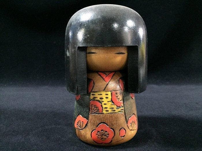 Set van 3 / Japanse vintage houten kokeshi-pop (Hoogte:, Antiquités & Art, Curiosités & Brocante
