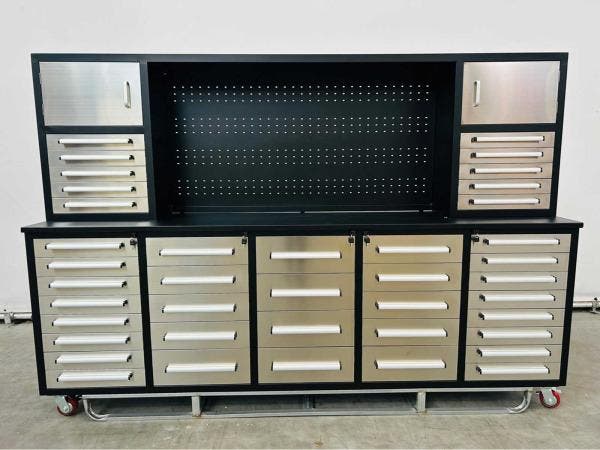 Veiling - Garagewerkbank met 33 lades 285x67x190cm, Doe-het-zelf en Bouw, Werkbanken, Nieuw
