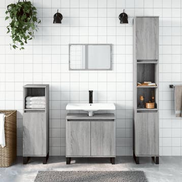 vidaXL 3-delige Badkamermeubelset bewerkt hout grijs sonoma, Verzenden, Nieuw