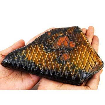 Statue, No Reserve - Genuine Tiger Eye Carved Candle Holder