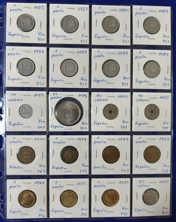 Spanje: partij van 60 munten BC, en 7 oude bankbiljetten.