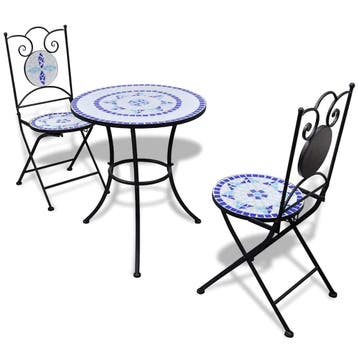 vidaXL 3-delige Bistroset keramische tegel blauw en wit, Verzenden, Nieuw