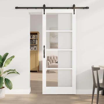 vidaXL Schuifdeur 83 x 211 cm Massief grenenhout en glas Wit, Doe-het-zelf en Bouw, Verzenden, Nieuw