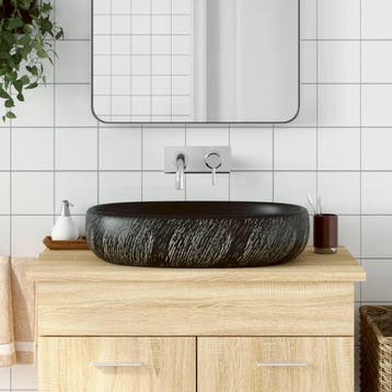 vidaXL Opzetwasbak ovaal 59x40x14 cm keramiek zwart, Verzenden, Nieuw
