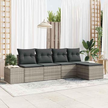 vidaXL Tuinbank Set 5 st Lichtgrijs poly rattan, Verzenden