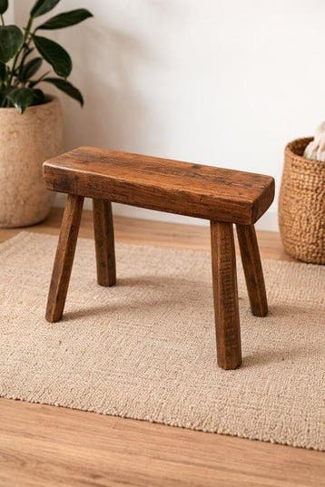 Kruk - Eik - Oude handgemaakte eikenhouten kruk