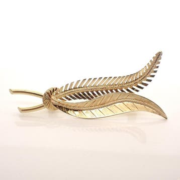 Gouden broche van twee veren, Bijoux, Sacs & Beauté, Broches, Ophalen of Verzenden