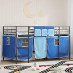 vidaXL Loftbed voor kids met gordijnen Zwart en Blauw 80 x, Verzenden, Nieuw