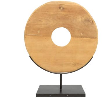 Bazar Bizar de Grote Teak Schijf Op Standaard - Beeldje -, Verzenden, Zo goed als nieuw