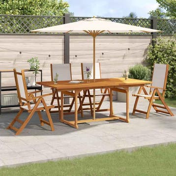 vidaXL 5-delige Tuinset massief acaciahout en textileen, Tuin en Terras, Verzenden, Nieuw, Tuinset