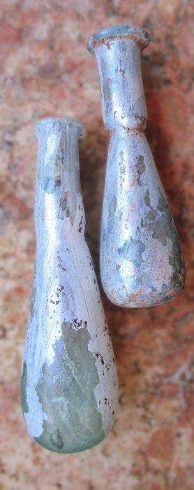 Romain antique Verre Arc-en-Ciel Iridescence Argent Bleu