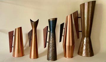 Vase - Cuivre, Bois - Cinq vases vintage, Antiek en Kunst