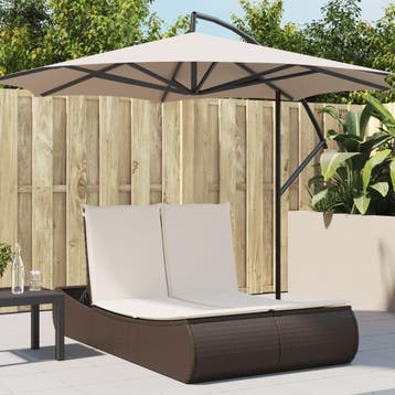 vidaXL Ligbed 2-persoons met kussens poly rattan bruin, Verzenden