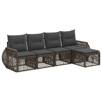 vidaXL Tuinbank Set 5 pcs Grijs en Donkergrijs poly rattan, Verzenden