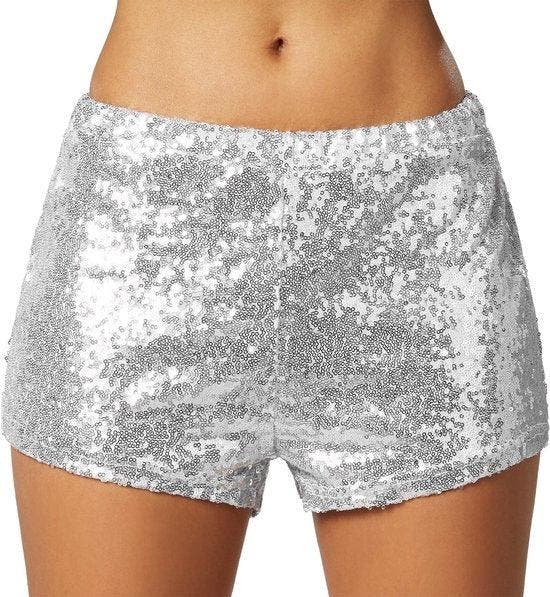 2dekans | Dressforfun Pailletten-short zilver L -, Kleding | Dames, Broeken en Pantalons, Ophalen of Verzenden