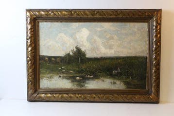 Marinus Heijl (1836-1931 ) - Visser inlandschap met koeien