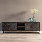 Tv-meubel Mangohout Sabia 200 Zwart, Verzenden, Nieuw, Overige houtsoorten, Industriële meubels