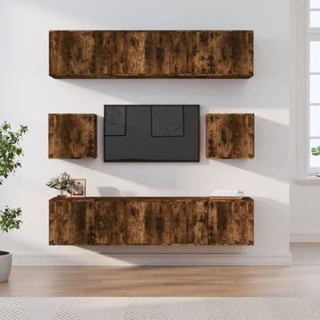 vidaXL 8-delige Tv-meubelset bewerkt hout gerookt, Verzenden, Nieuw