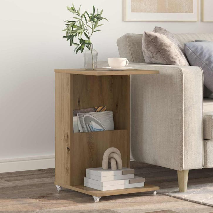 vidaXL Bijzettafel met wiel Artisan Eiken 40 x 35 x 60 cm, Maison & Meubles, Tables | Tables d'appoint, Envoi