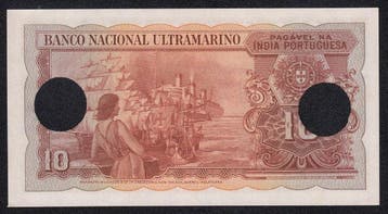 Portugees-India. - 10 Rupias - 1945 - hole cancellation -