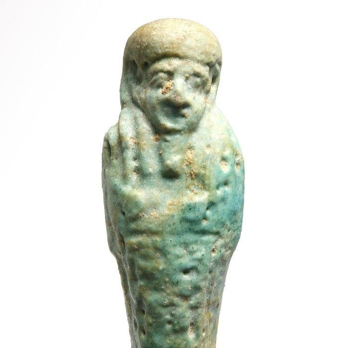Oud-Egyptisch Faience Shabti met hiërogliefen, Antiek en Kunst, Antiek | Overige Antiek