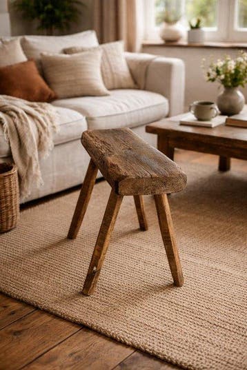 Kruk - ST001 - Eik - Oude handgemaakte eikenhouten kruk, Antiek en Kunst