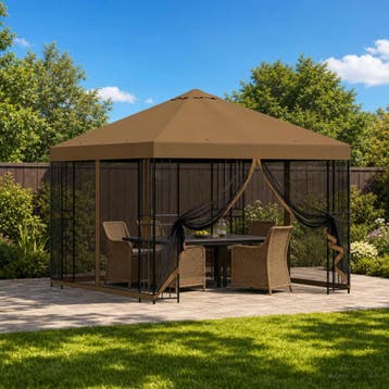 vidaXL Tuin gazebo met zijwanden 3 x 3 m Taupe Polyester en, Verzenden, Nieuw