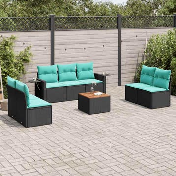 vidaXL 8-delige tuinbankset met kussens, zwart polyrotan, Verzenden
