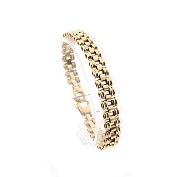 Gouden fantasieschakel armband (Schakelarmband), Ophalen of Verzenden, Gebruikt, Goud, Goud