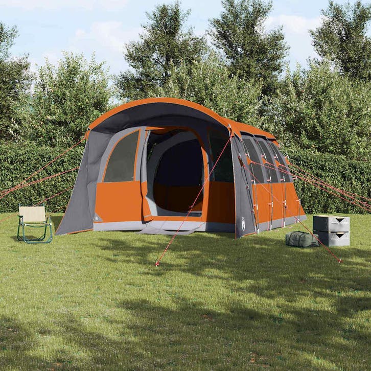 vidaXL Familietent met dak Grijs en Oranje 576 x 325 x 213, Caravans en Kamperen, Tenten, Nieuw, Verzenden