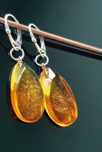 Vintage natuurlijke Baltische barnsteen oorbellen - Zilver -